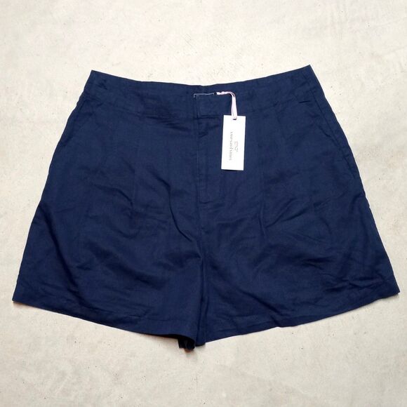 Vineyard Vines Pants - NWT Vineyard Vines 3" Skirty Shorts Womens Size 12 Navy Blue Linen Blend Pleated